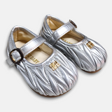 Spring Autum Girl Pump Silver Pleated Texture PU Leather