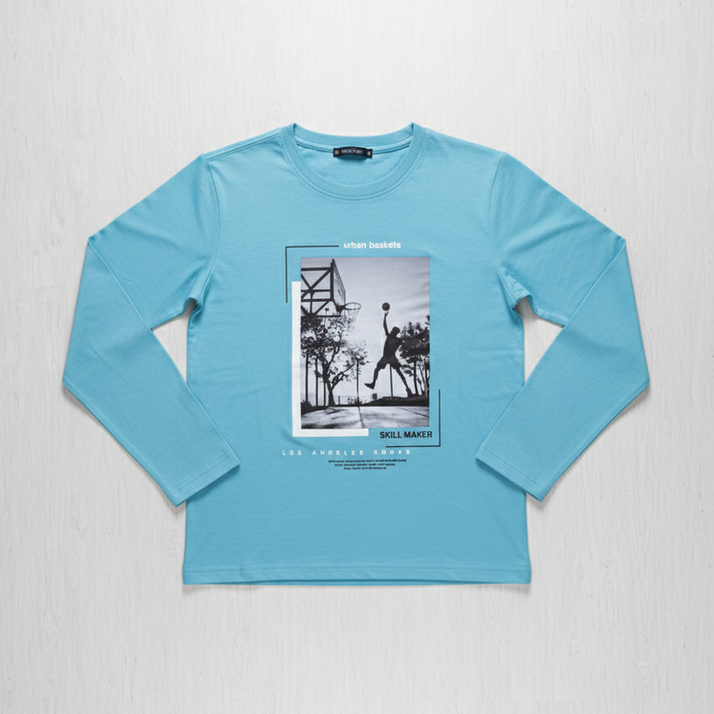 Boys' Crew Neck Long-Sleeve Shirt with Basketball Print Zubaidas