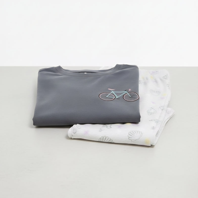 Women's Long Sleeve Cotton Blend Pajama Set Charcoal Bicycle Zubaidas