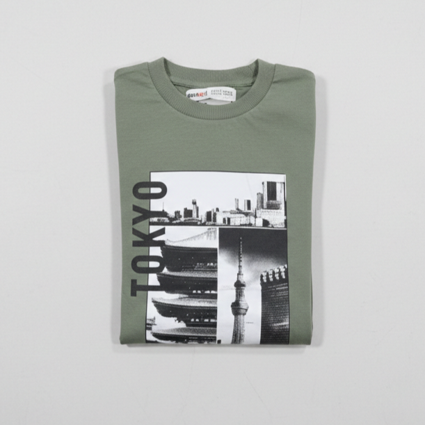 Boys Long Sleeve Olive Cotton Tokyo Graphic Print Zubaidas