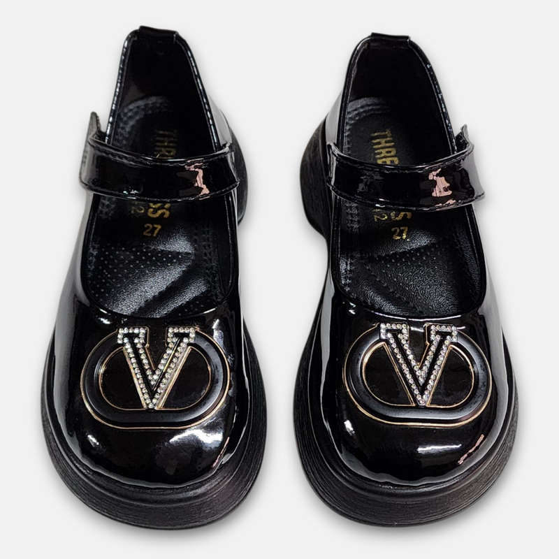 Girls Glossy Pump Black Versace Buckle