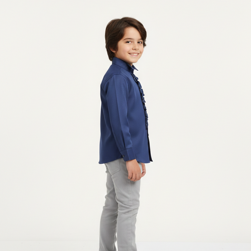 Boys' Ruffled Front Long-Sleeve Dress Shirt Royal Blue Zubaidas