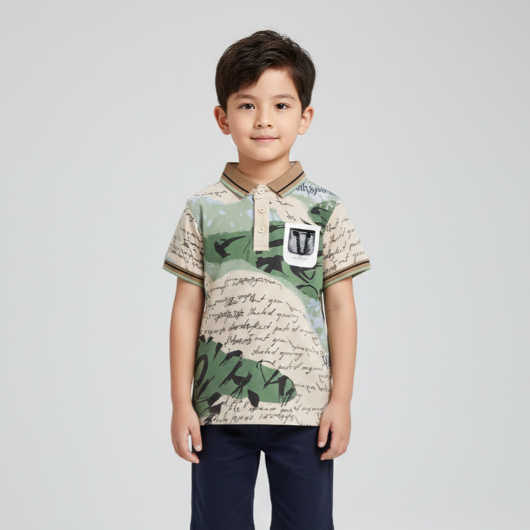 Boys Abstract Nature & Calligraphy Print Polo Zubaidas