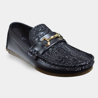 Boys Black Leather Loafer Shoes crocodile texture - View 2