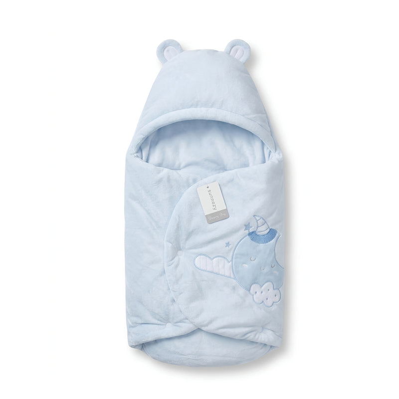 Baby Sunnozy Carry Nest & Hooded Swaddle Wrap Light Blue
