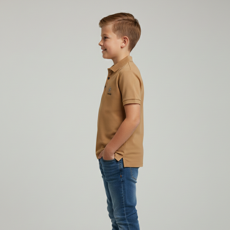 Boys' Tan Polo with Embroidered Chest Logo Zubaidas