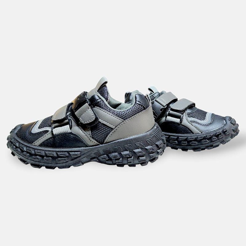 Boys Sneakers Buckle Strap Black & Grey