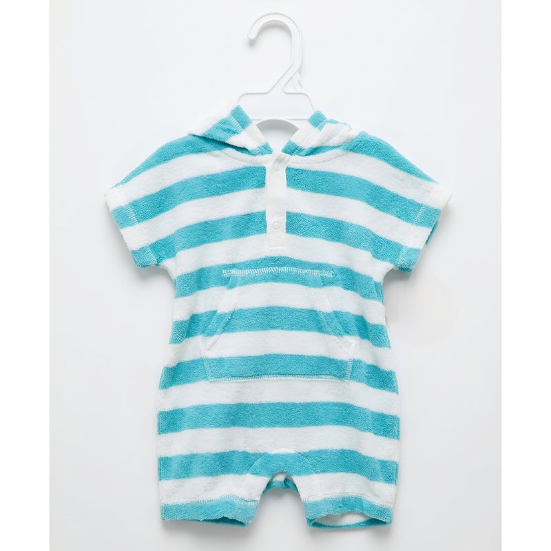 Turquoise & White Striped Hooded Toweling Romper Zubaidas