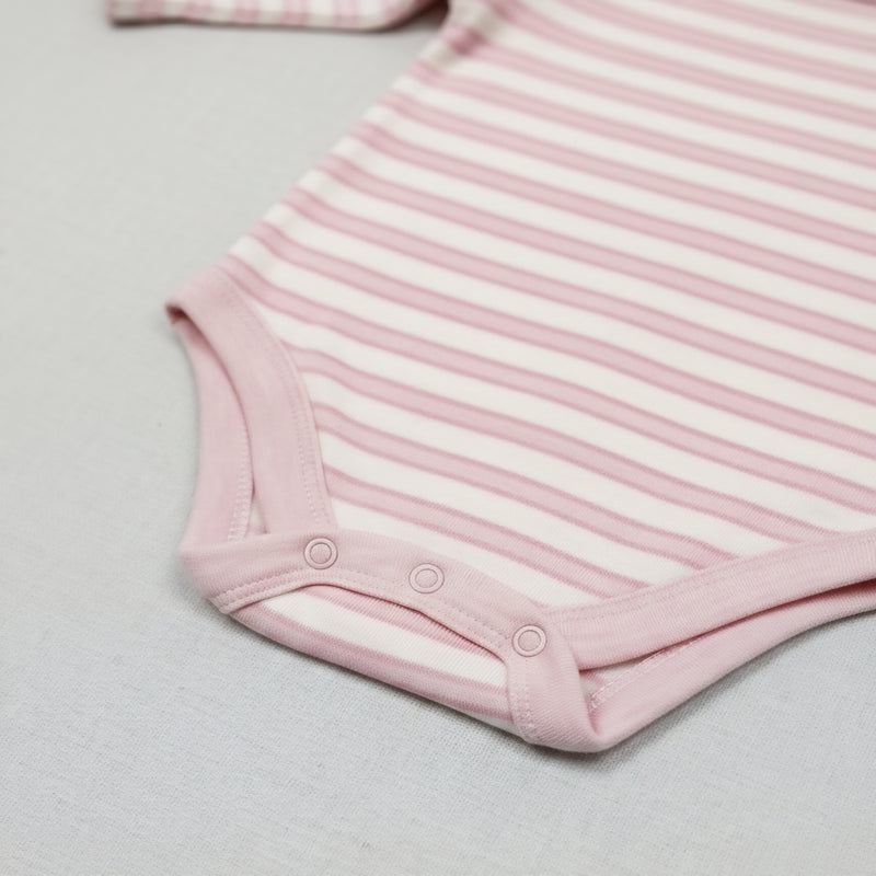 Baby Girl's Pink & White Horizontal Striped Long-Sleeve Bodysuit