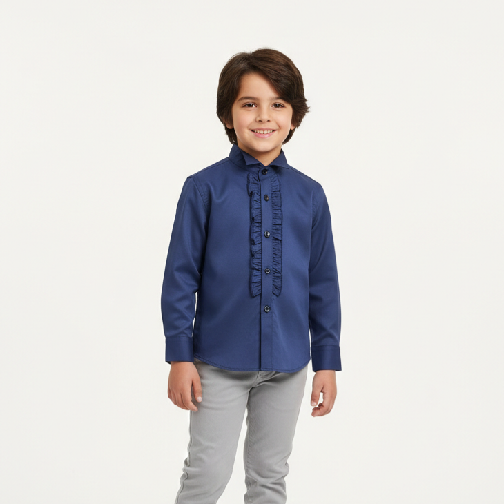 Boys' Ruffled Front Long-Sleeve Dress Shirt Royal Blue Zubaidas