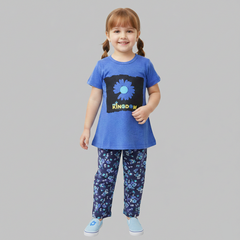 Little Bloom Girls Blue Floral Pajama Set Zubaidas