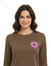 Women’s Long Sleeve Donut Patch Pajama Set Brown Zubaidas - View 3