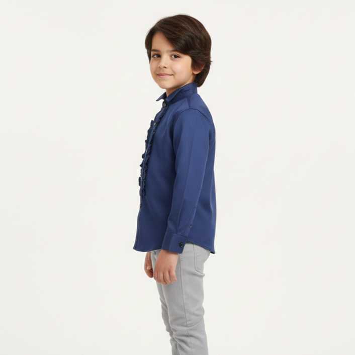 Boys' Ruffled Front Long-Sleeve Dress Shirt Royal Blue Zubaidas