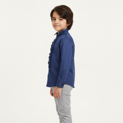 Boys' Ruffled Front Long-Sleeve Dress Shirt Royal Blue Zubaidas