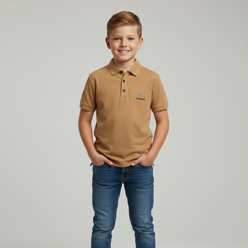 Boys' Tan Polo with Embroidered Chest Logo Zubaidas