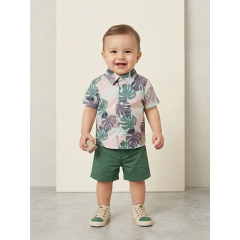 Boys' 2-Piece Tropical Leaf Shirt & Short Set Zubaidas