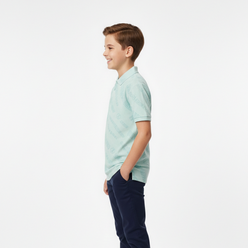 Boys Graphic Print Polo Shirt in Pastel Mint Zubaidas