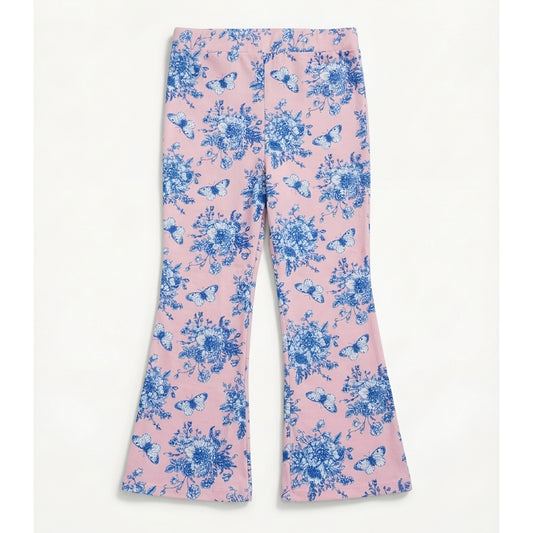 Girls' Pink Floral and Butterfly Print Flared Leggings Zubaidas