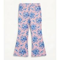 Girls' Pink Floral and Butterfly Print Flared Leggings Zubaidas - View 1