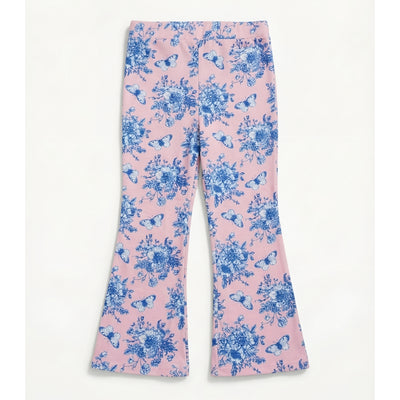 Girls' Pink Floral and Butterfly Print Flared Leggings Zubaidas