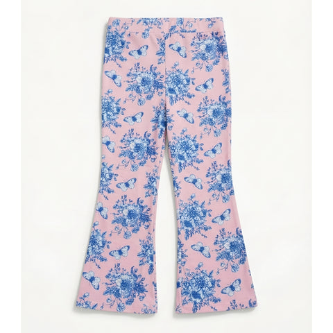 Girls' Pink Floral and Butterfly Print Flared Leggings Zubaidas