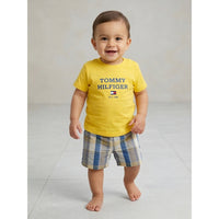 Baby Boys' 2-Piece Short Set – Yellow Graphic T-Shirt & Plaid Shorts Zubaidas - View 1