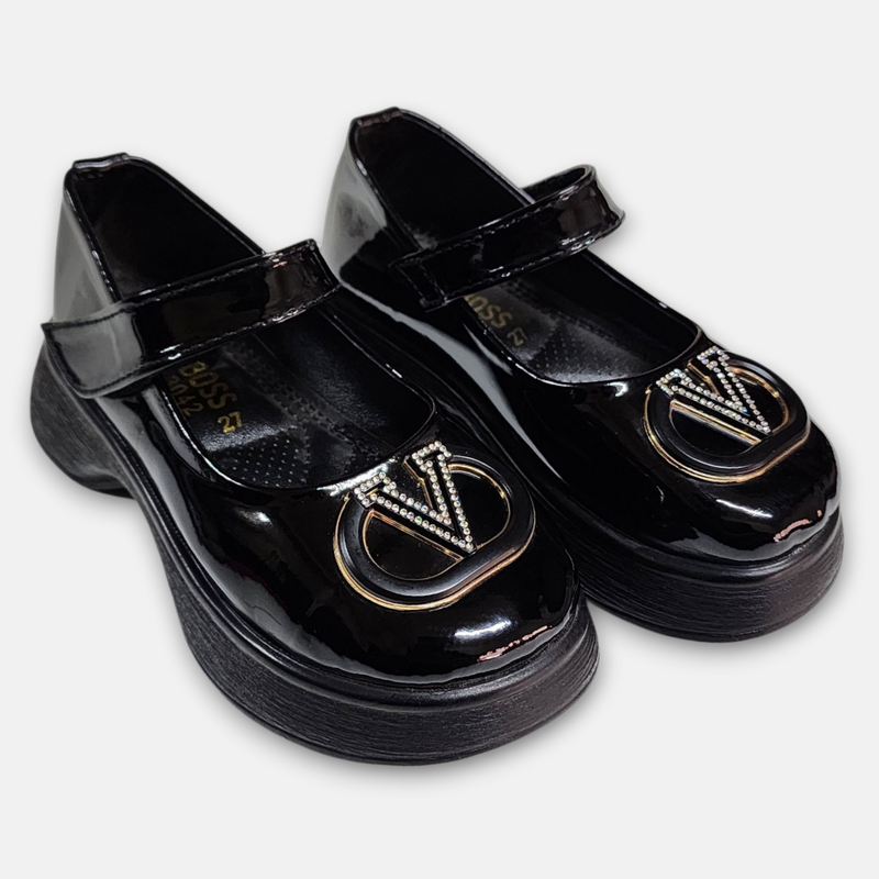 Girls Glossy Pump Black Versace Buckle