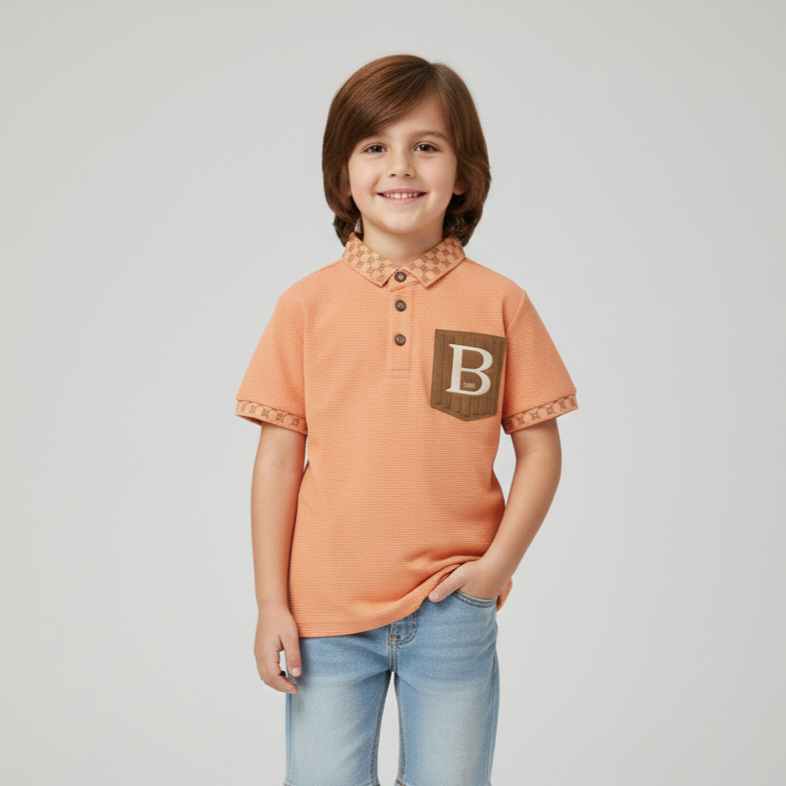Boys' Waffle Knit Polo Shirt with Contrast Pocket Slate Zubaidas