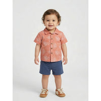 Toddler Boy 2-Piece Tropical Print Button-Down Shirt and Blue Shorts Set Zubaidas - View 1