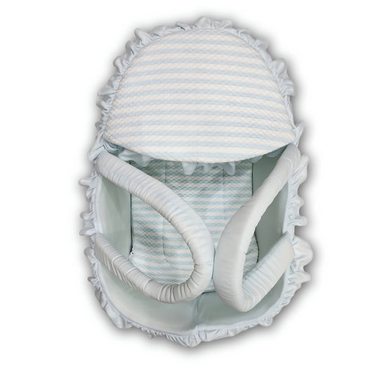 Baby Moses Basket Carrycot Light Blue Striped Cotton