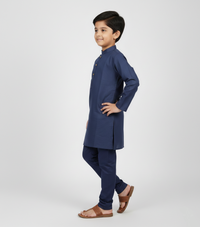 Boys' Premium Navy Blue Cotton Kurta Pajama Set Zubaidas - View 3