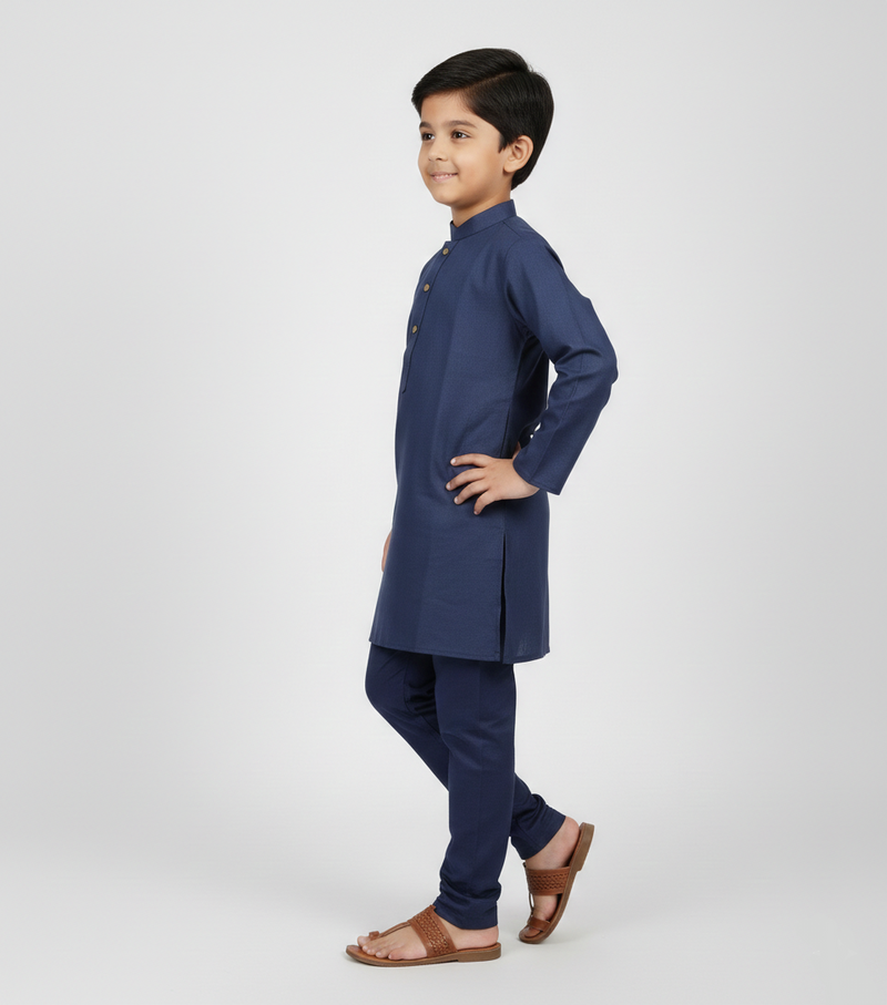 Boys' Premium Navy Blue Cotton Kurta Pajama Set Zubaidas