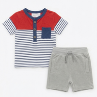 Baby Boy 2-Piece Henley T-Shirt and Shorts Set Zubaidas - View 2