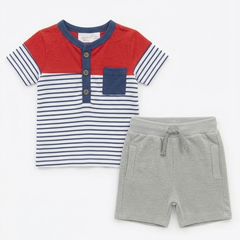 Baby Boy 2-Piece Henley T-Shirt and Shorts Set Zubaidas