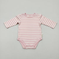 Baby Girl's Pink & White Horizontal Striped Long-Sleeve Bodysuit - View 1