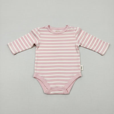 Baby Girl's Pink & White Horizontal Striped Long-Sleeve Bodysuit