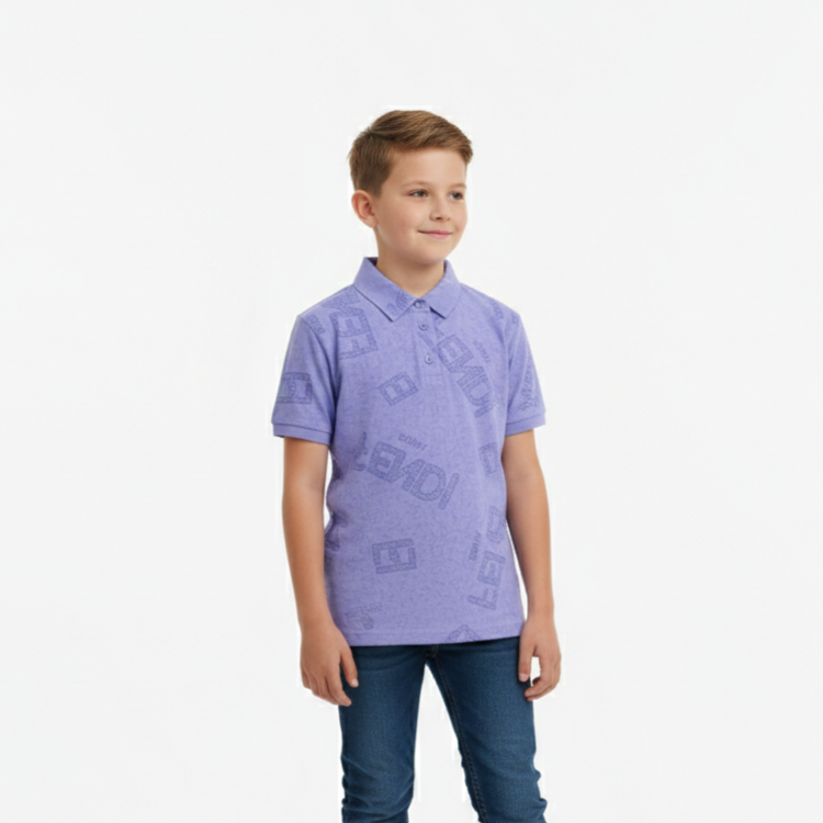 Kids' All-Over Print Short Sleeve Polo Blue Zubaidas