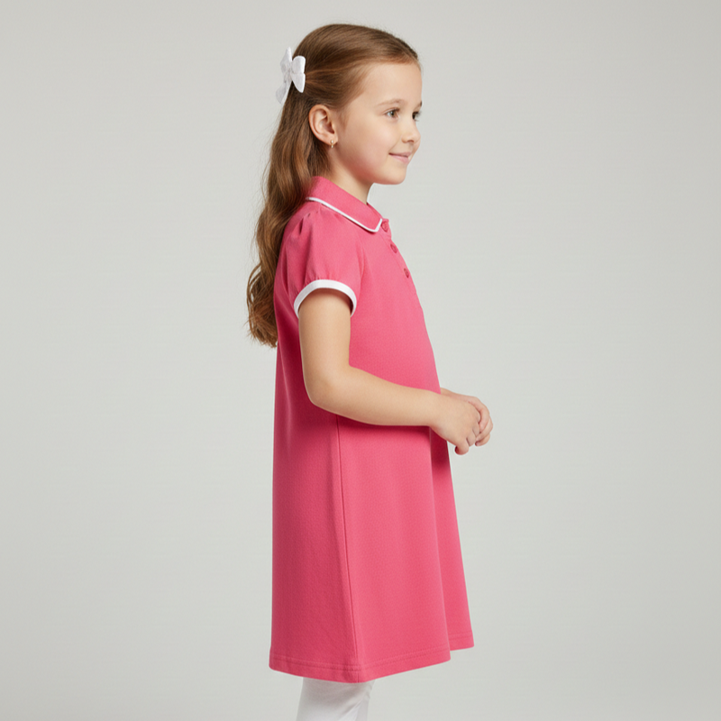 Girls Pink Polo Dress with Puff Sleeves Zubaidas