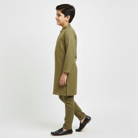 Boys' Premium Olive Green Cotton Kurta Set Stylish Zubaidas - View 3