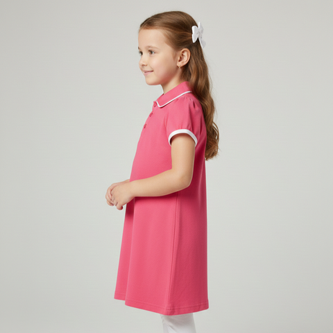Girls Pink Polo Dress with Puff Sleeves Zubaidas