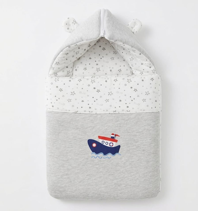 Premium Hooded Baby Sleeping Bag with Star Print and Boat Embroidery Zubaidas