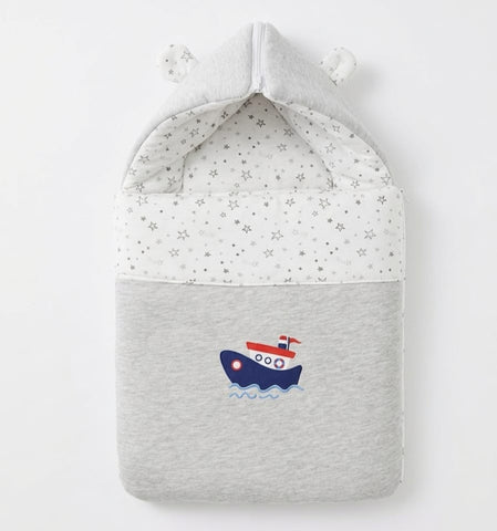 Premium Hooded Baby Sleeping Bag with Star Print and Boat Embroidery Zubaidas