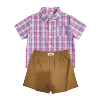 Toddler Boys’ 2-Piece Plaid Button Down Shirt and Khaki Shorts Set Zubaidas - View 2