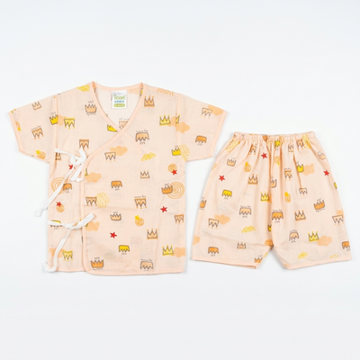 Infant Printed Kimono Wrap Top & Shorts Set Peach Crown Print