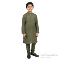 Boys' Olive Green Cotton Kurta Pajama Set Zubaidas - View 1