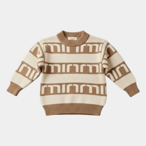 Boys Full Sleeves Sweater Beige & Brown Textured Zubaidas