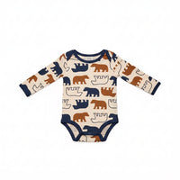 Little Bear All Over Print Long-Sleeve Cotton Bodysuit – Oatmeal & Navy - View 1