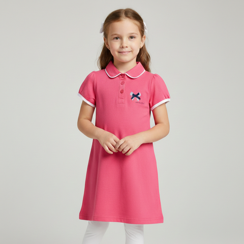 Girls Pink Polo Dress with Puff Sleeves Zubaidas