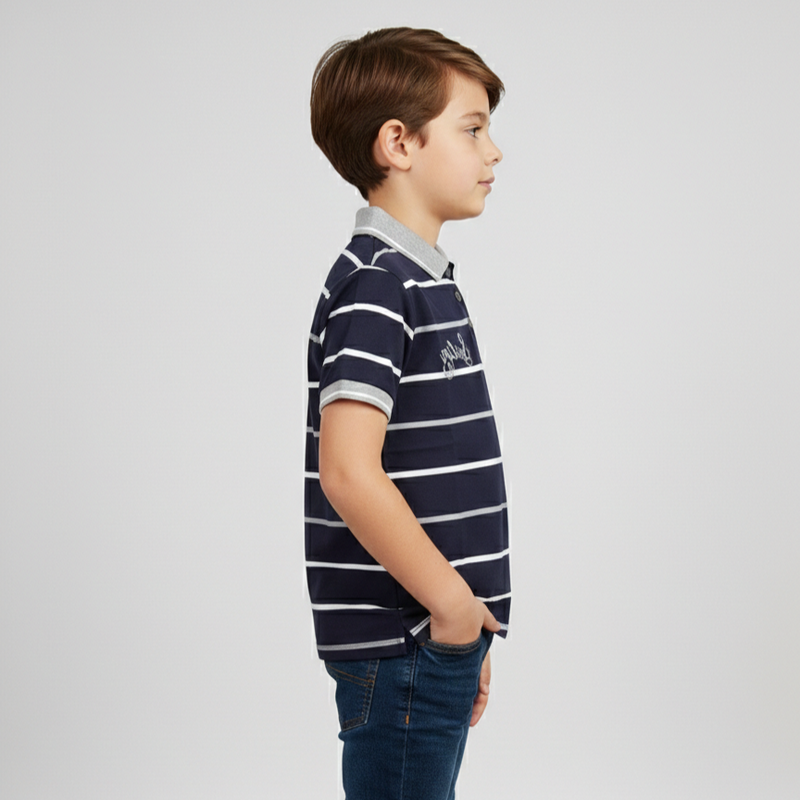 Short-Sleeve Striped Cotton Polo for Boys Zubaidas
