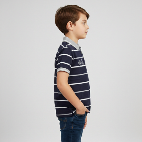 Short-Sleeve Striped Cotton Polo for Boys Zubaidas